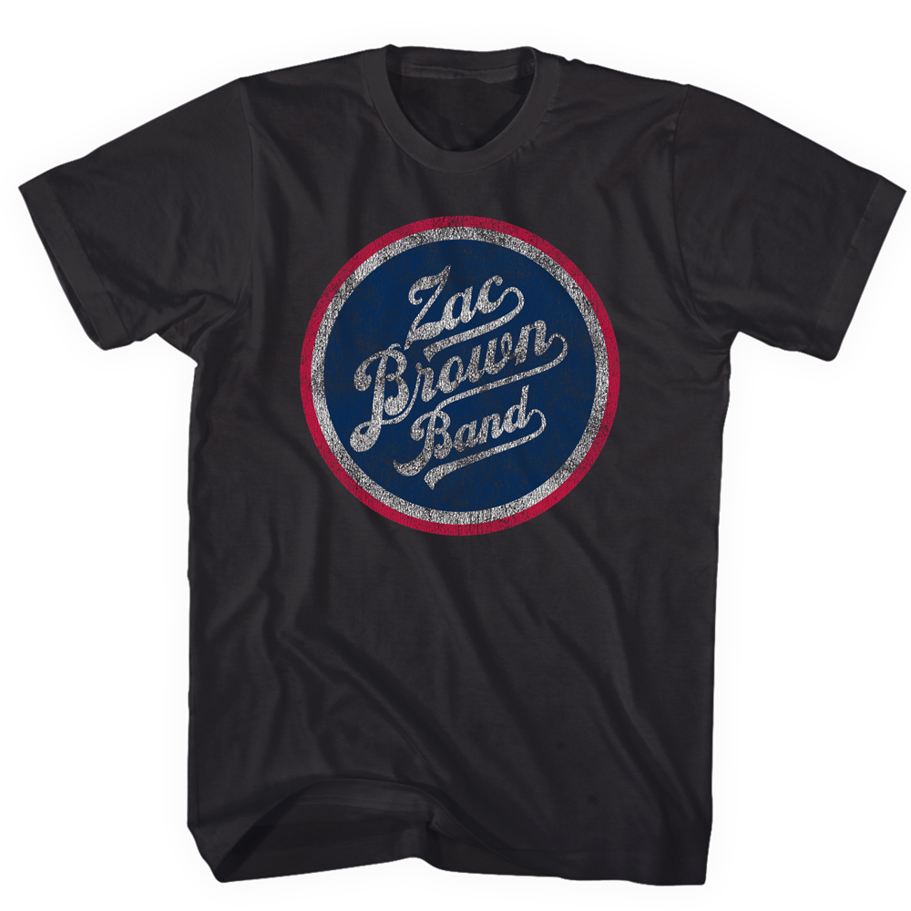Black t-shirt featuring a circular logo for the Zac Brown Band.