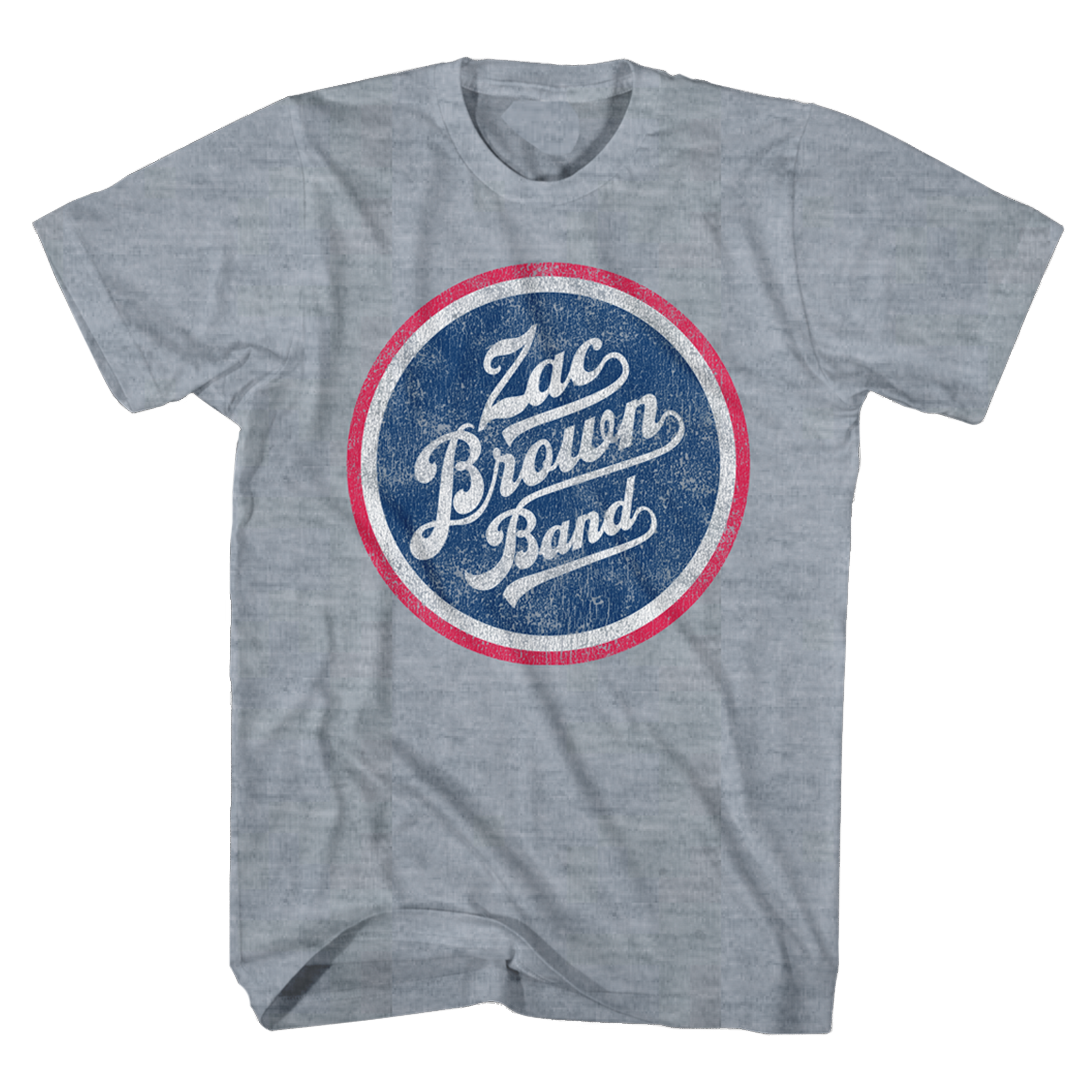 Gray t-shirt featuring a circular logo for the Zac Brown Band.