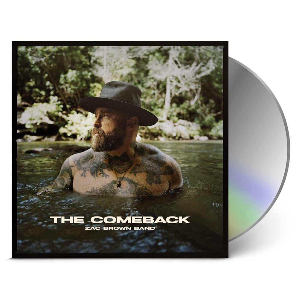 Album cover for ’The Comeback’ by Zac Brown Band featuring a bearded man with tattoos in water wearing a hat.