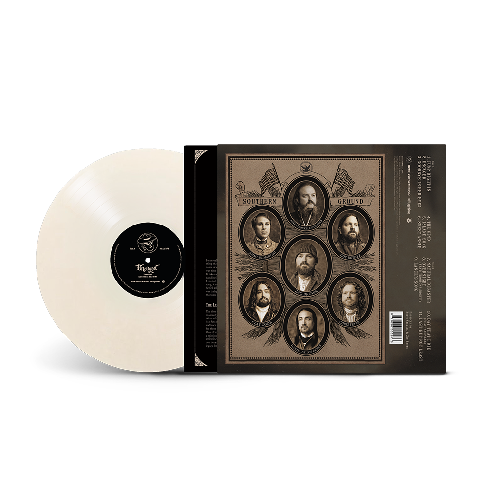 Vinyl record album with a sepia-toned cover featuring portraits of seven bearded men.