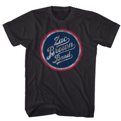 Black t-shirt featuring a circular logo for the Zac Brown Band.