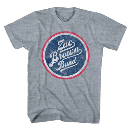 Gray t-shirt featuring a circular logo for the Zac Brown Band.