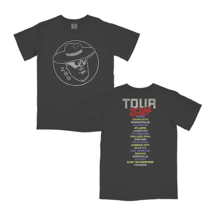 Black t-shirt with tour dates on the back and a skull logo on the front.