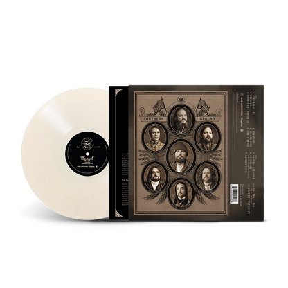 Vinyl record album with a sepia-toned cover featuring portraits of seven bearded men.
