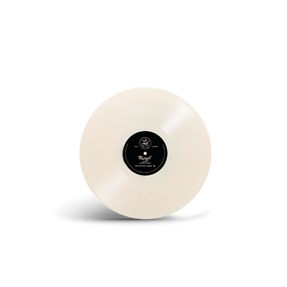 White vinyl record with a black label in the center.