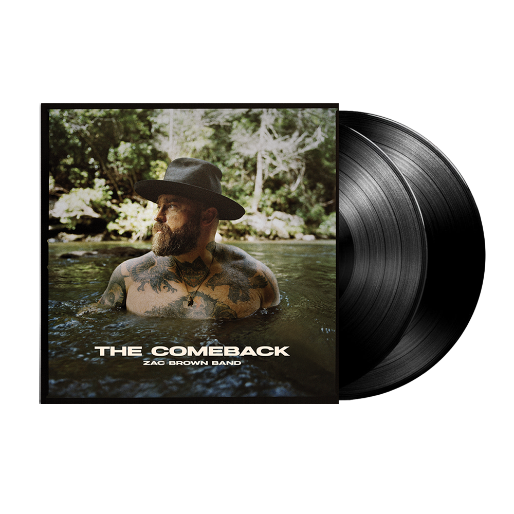 Vinyl record album cover for ’The Comeback’ by Zac Brown Band featuring a man with tattoos in water wearing a hat.